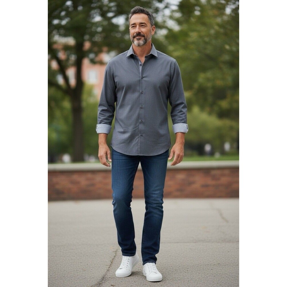 Calvin Klein Men’s Two Ply 80’s Slim Fit Button Down Dress Shirt Size 16